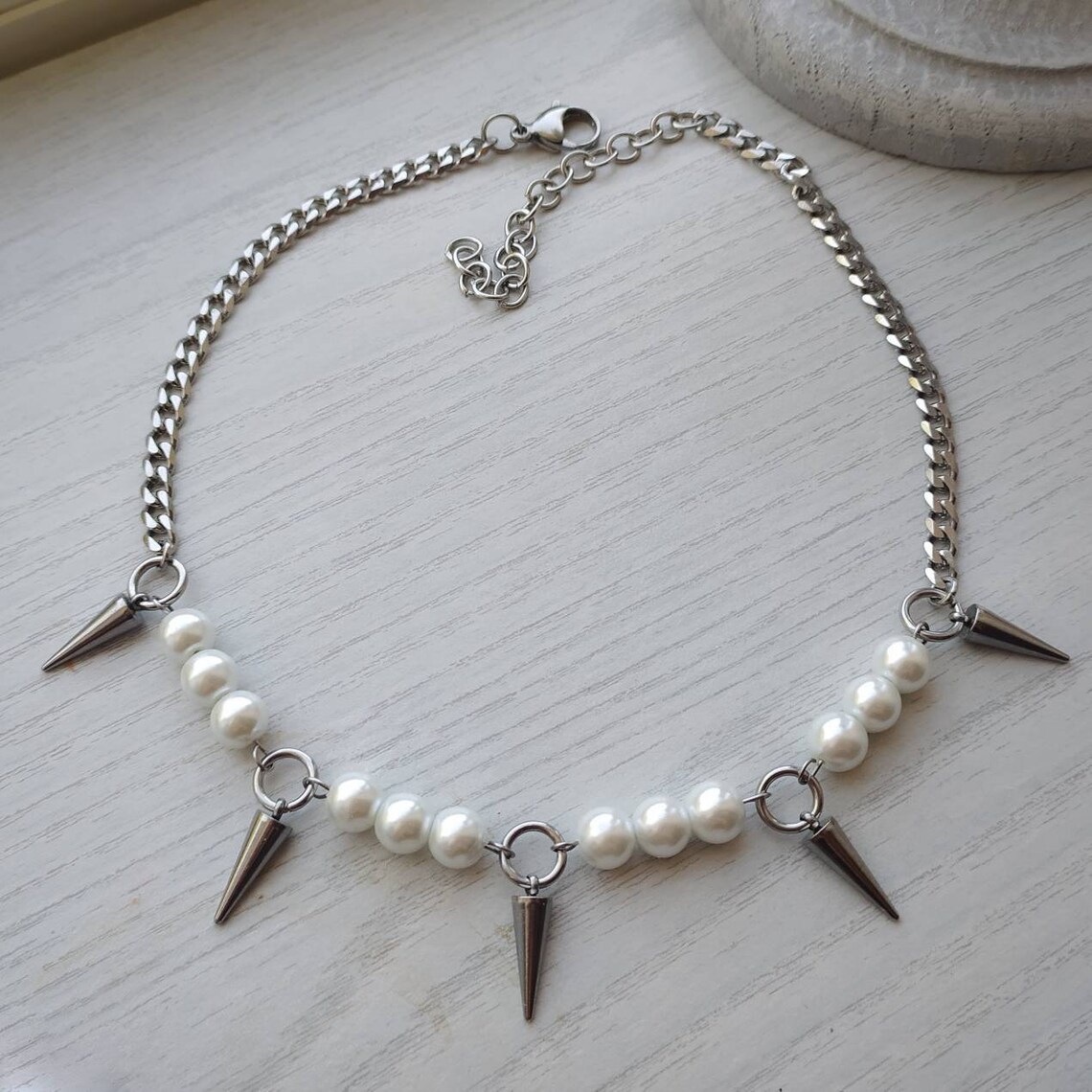 Egirl 진주 스파이크 목걸이 DIY 디자인 한국어  - Goth Punk Spike Choker 리뷰 및 가격