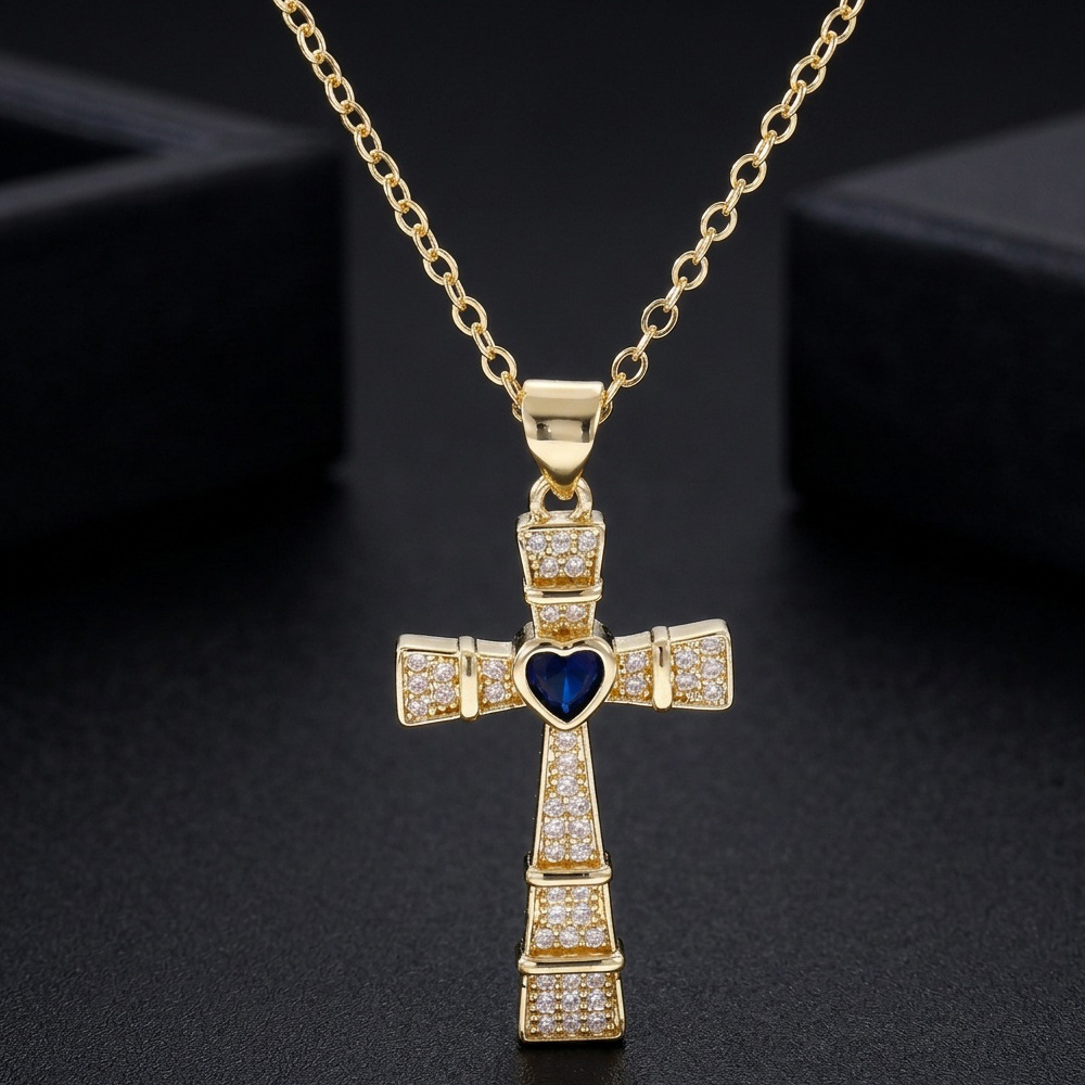 여성을위한 패션 큐빅 지르코니아 크로스 펜던트 목걸이  - Cross Pendant Necklace Gold 리뷰 및 가격