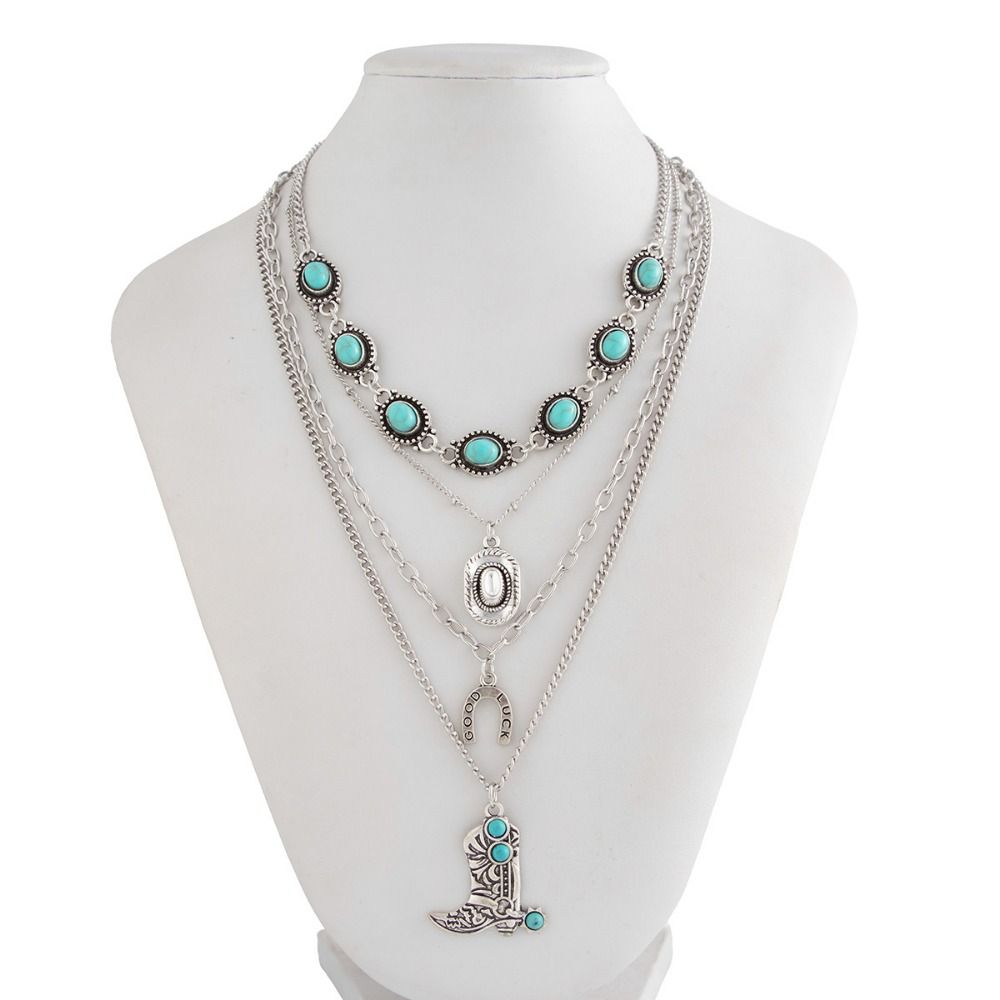 카우보이 부츠 펜던트 터키석 체인 초커 보헤미안 빈티지 - Layered Pendant Necklace Aesthetic 리뷰 및 가격