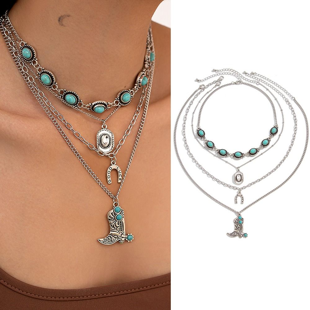 카우보이 부츠 펜던트 터키석 체인 초커 보헤미안 빈티지 - Layered Pendant Necklace Aesthetic 리뷰 및 가격