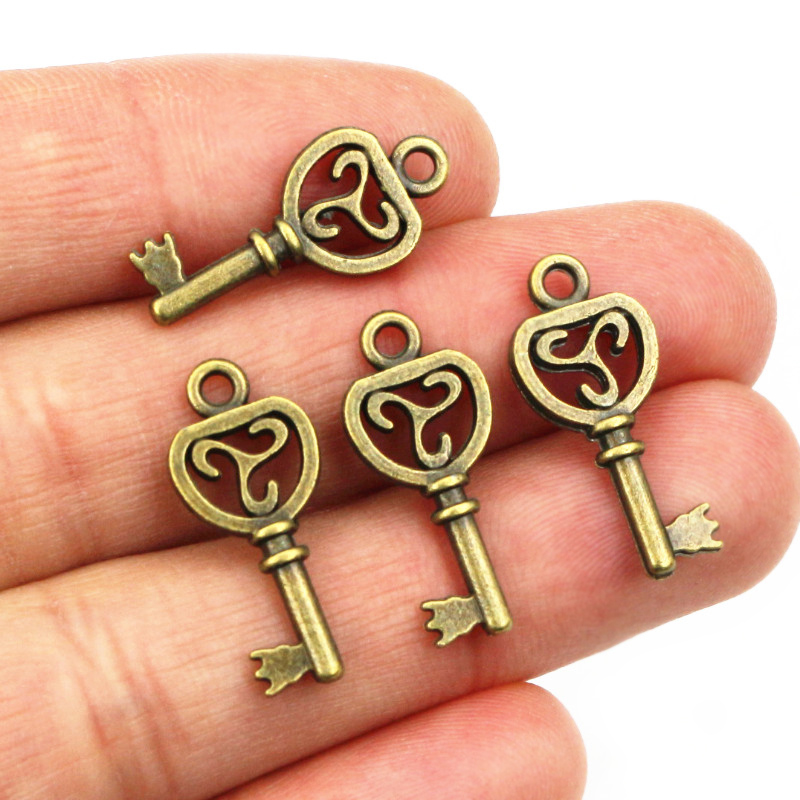 40pcs 키 매력 펜던트 골동품 청동 도금 금속 레트 - Heart Locket Necklace Photo 리뷰 및 가격