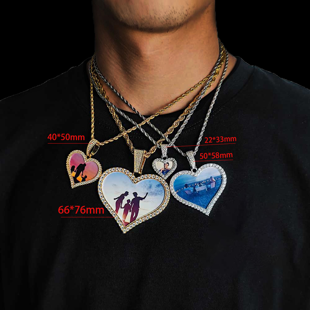 힙합 하트 로켓 목걸이, 사진 맞춤 제작 아이스 아웃  - Heart Locket Necklace Photo 리뷰 및 가격
