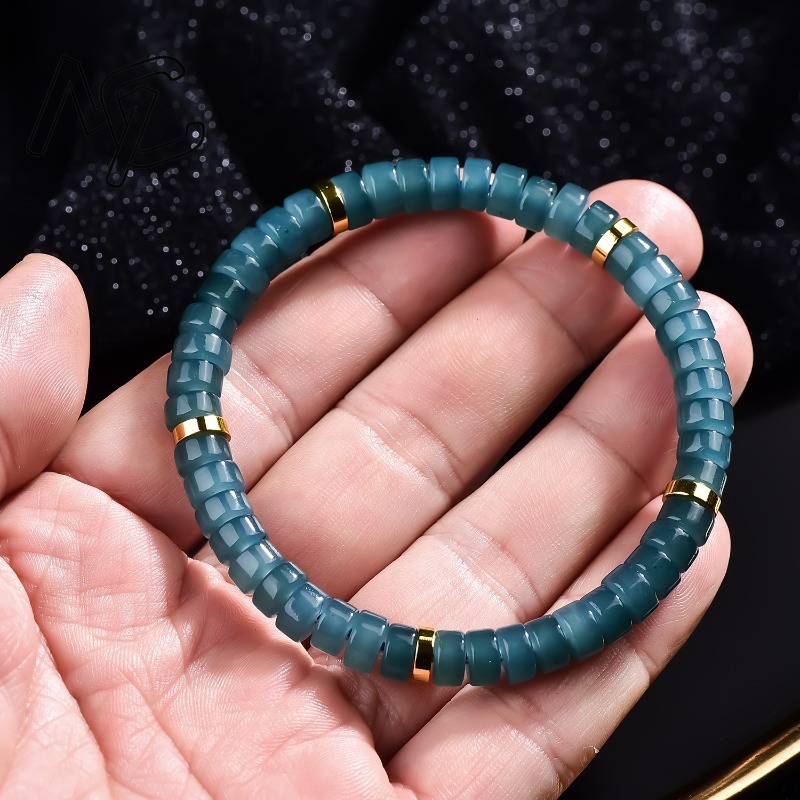 천연 비취 블루 워터 주판 비즈 스페이서 팔찌 고급 품 - Bracelets 리뷰 및 가격