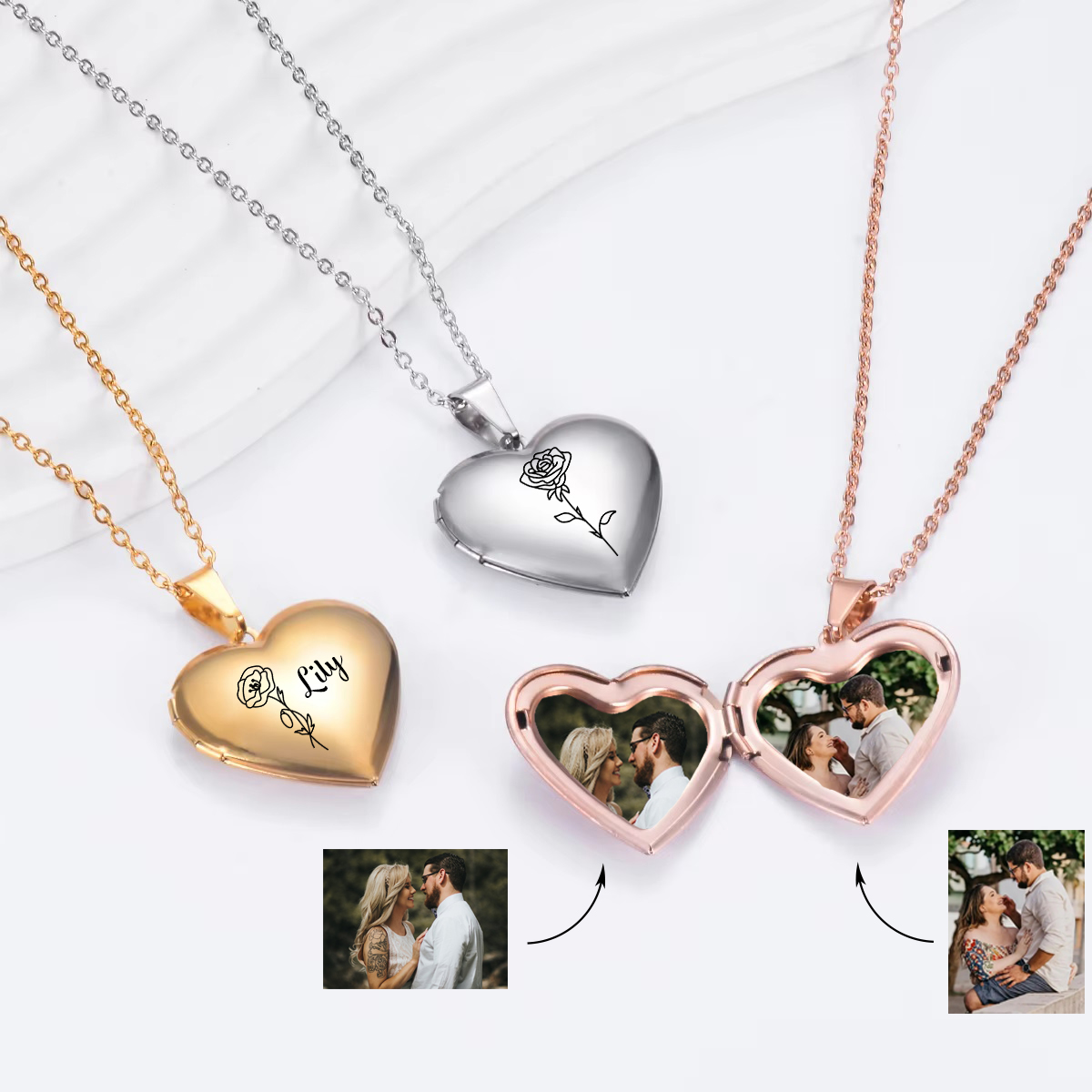 여성용 맞춤형 하트 생일 꽃 로켓 목걸이, 스테인레스  - Heart Locket Necklace Photo 리뷰 및 가격