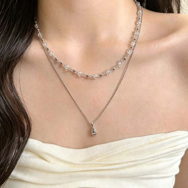 새로운 패션 물방울 펜던트 더블 레이어 투명 크리스탈  - Layered Pendant Necklace Aesthetic 리뷰 및 가격