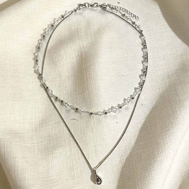 새로운 패션 물방울 펜던트 더블 레이어 투명 크리스탈  - Layered Pendant Necklace Aesthetic 리뷰 및 가격