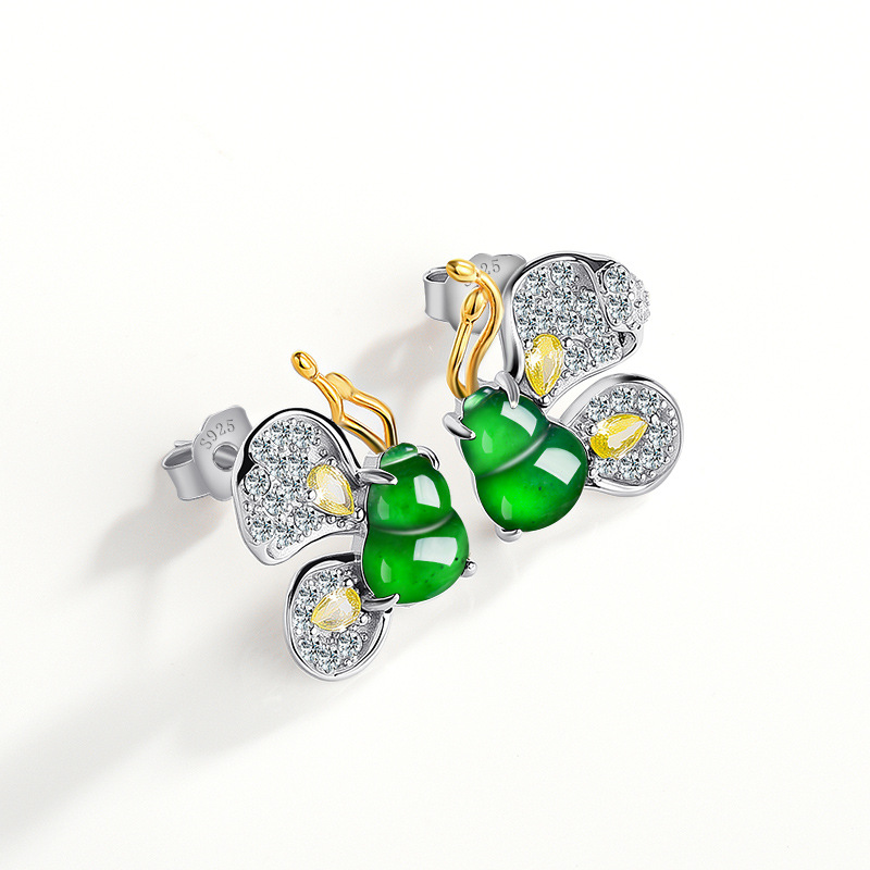 녹색 버마산 비취 나비 귀걸이 여성용 디자이너 선물 천 - Earrings 리뷰 및 가격