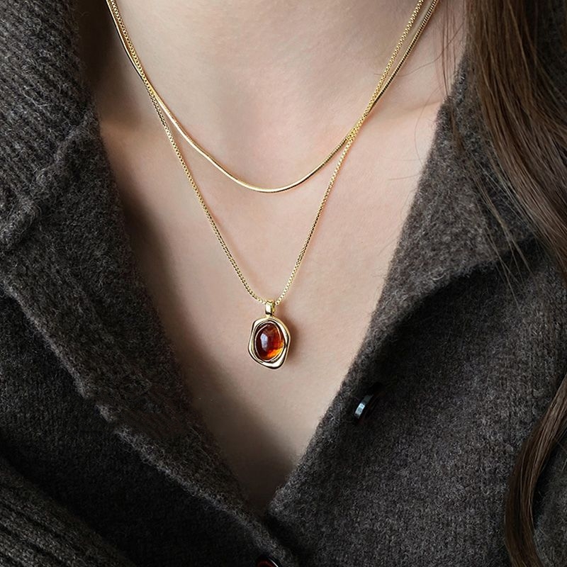 여성용 빈티지 더블 레이어 자연석 펜던트 목걸이, 황금 - Layered Pendant Necklace Aesthetic 리뷰 및 가격