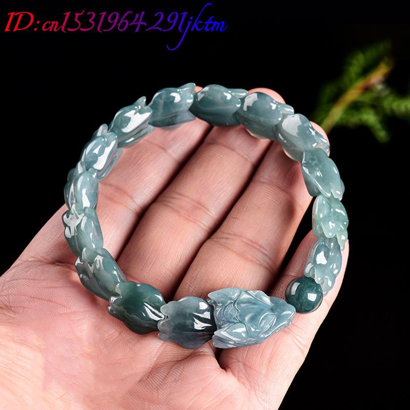 블루 버마산 비취 용 팔찌, 조각된 원석 뱅글, 부적, - Bracelets 리뷰 및 가격