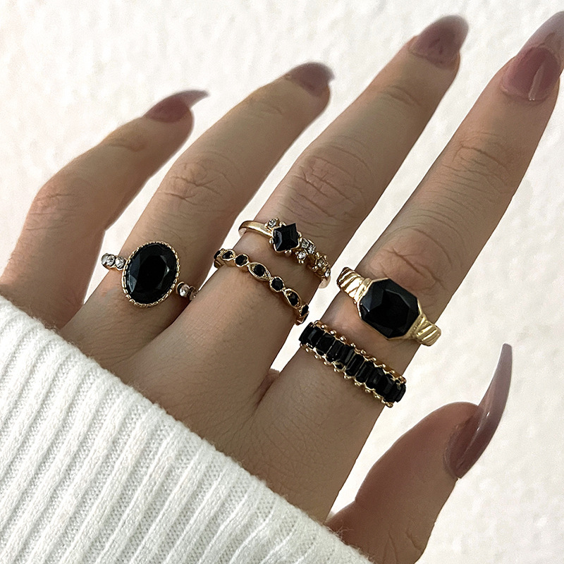여성을위한 레트로 블랙 크리스탈 스톤 링 세트 빈티지  - Vintage Punk Knuckle Rings Set 리뷰 및 가격