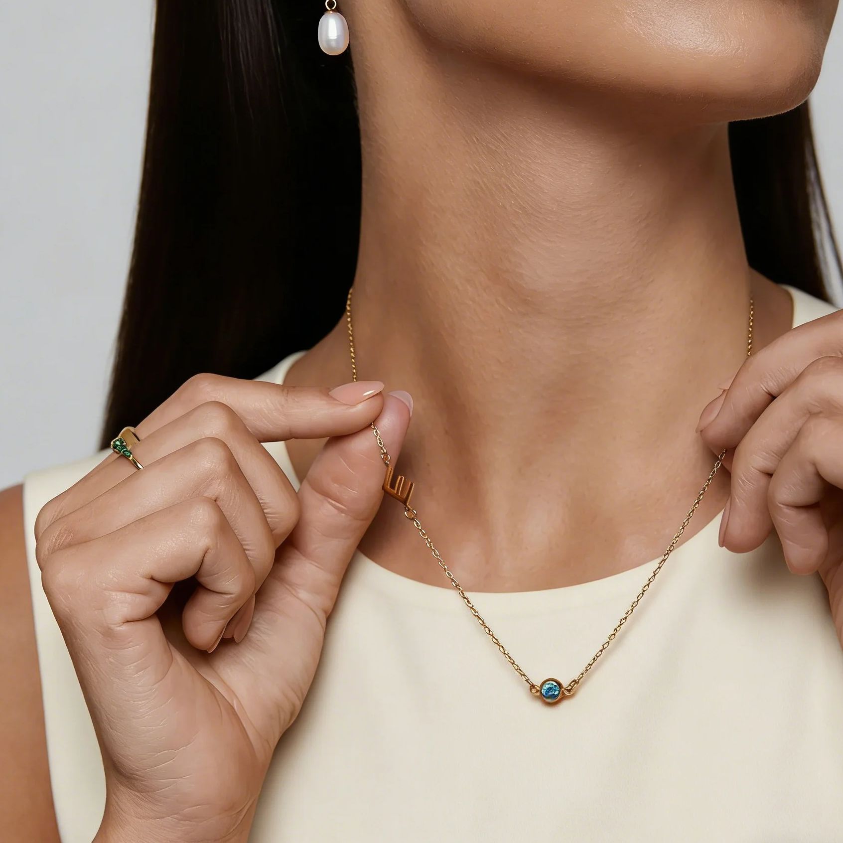 사이드 세트 이니셜 탄생석 목걸이 18K 금도금 목걸이 - Initial Letter Necklace 18K Gold 리뷰 및 가격