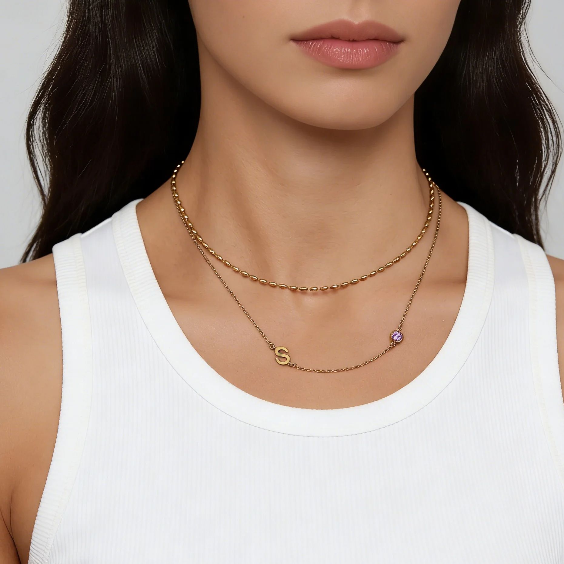 사이드 세트 이니셜 탄생석 목걸이 18K 금도금 목걸이 - Initial Letter Necklace 18K Gold 리뷰 및 가격