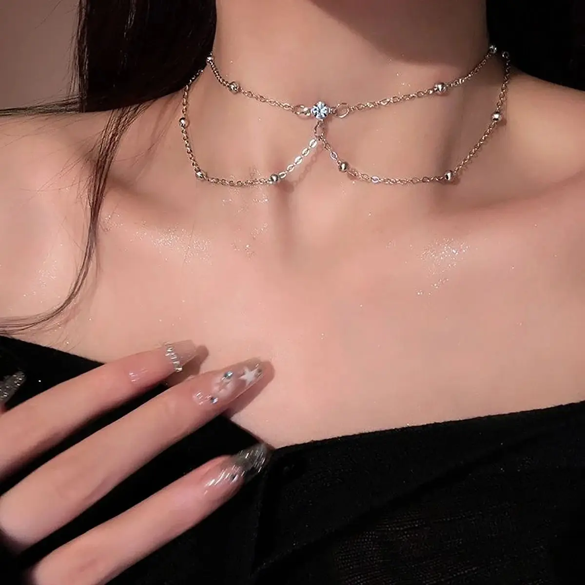 여성용 섹시한 미적 다층 스파클링 라인스톤 바디 체인, - Layered Pendant Necklace Aesthetic 리뷰 및 가격