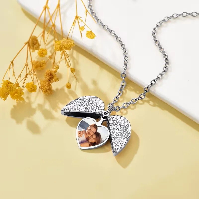 맞춤 사진 하트 로켓 목걸이 개인 맞춤 사진 천사 날개 - Heart Locket Necklace Photo 리뷰 및 가격