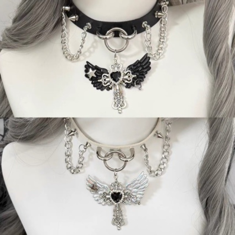 고딕 서브컬쳐 엔젤 윙 크로스 펜던트 스웨터 체인 여성 - Layered Pendant Necklace Aesthetic 리뷰 및 가격