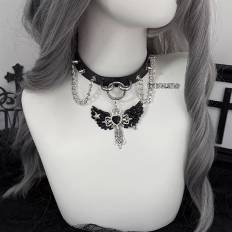 고딕 서브컬쳐 엔젤 윙 크로스 펜던트 스웨터 체인 여성 - Layered Pendant Necklace Aesthetic 리뷰 및 가격