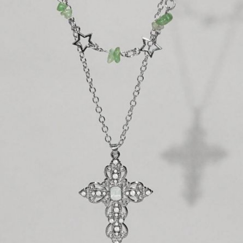 2피스 Y2K 더블 레이어 목걸이 세트, 속이 빈 별  - Layered Pendant Necklace Aesthetic 리뷰 및 가격