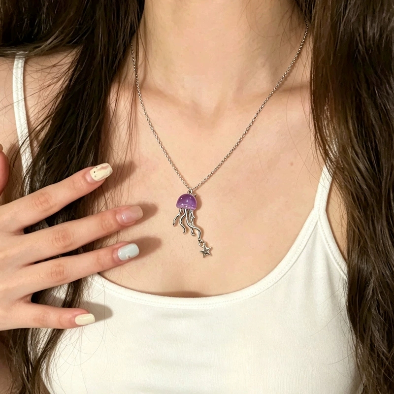 귀여운 보라색 해파리 오션 스타 펜던트 더블 레이어 초 - Layered Pendant Necklace Aesthetic 리뷰 및 가격