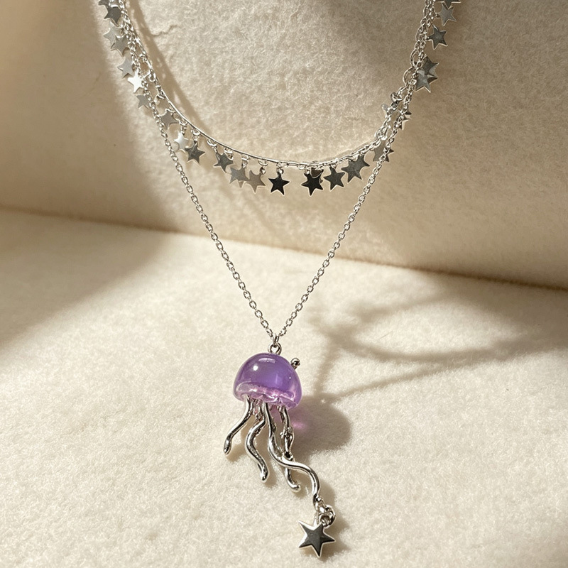 귀여운 보라색 해파리 오션 스타 펜던트 더블 레이어 초 - Layered Pendant Necklace Aesthetic 리뷰 및 가격