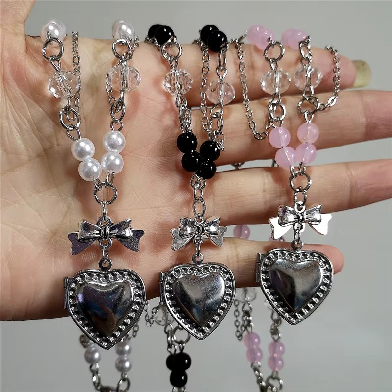 고스 Y2K 하트 로켓 펜던트 스테인레스 스틸 실버 컬 - Heart Locket Necklace Photo 리뷰 및 가격