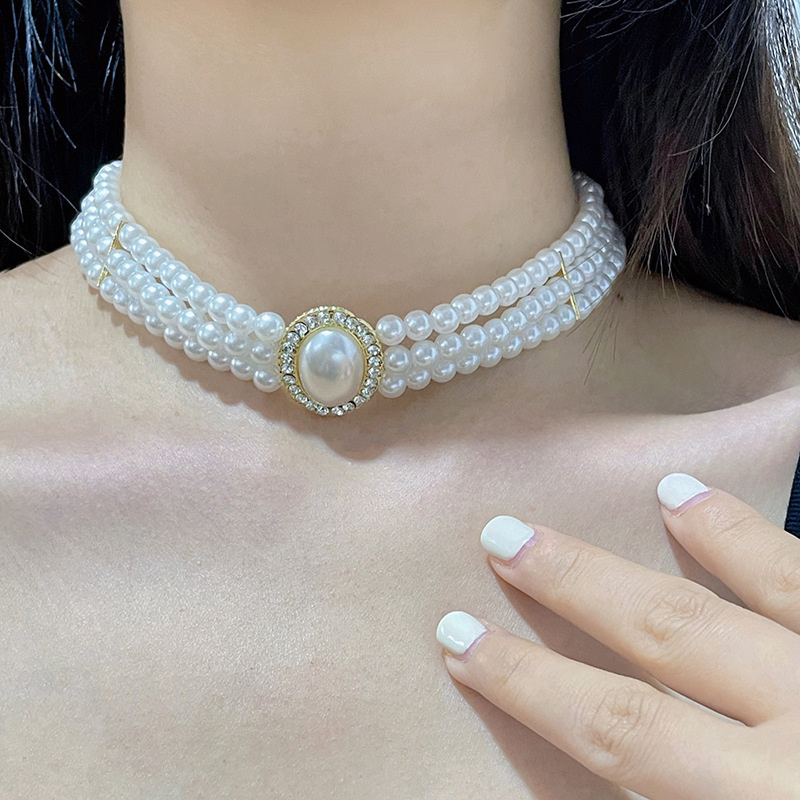 럭셔리 빈티지 3 레이어 모조 진주 칼라 초커, 트렌디 - Pearl Choker Necklace Vintage 리뷰 및 가격
