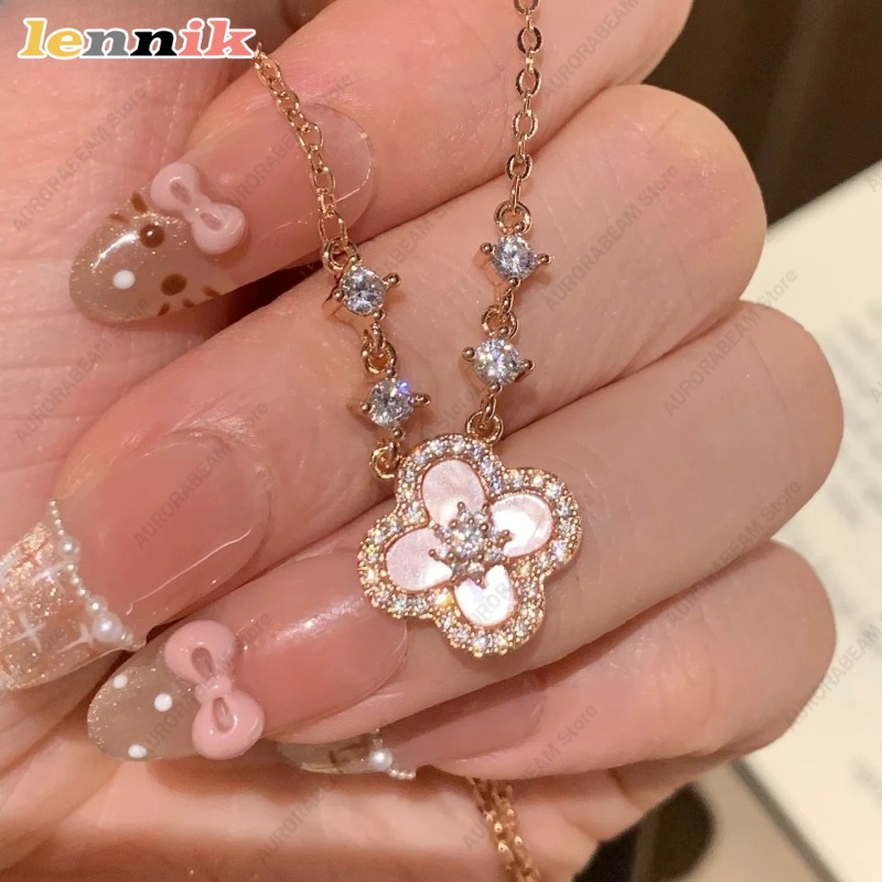 핑크 쉘 목걸이, 네잎 클로버 펜던트, 18K 금도금  - Layered Pendant Necklace Aesthetic 리뷰 및 가격