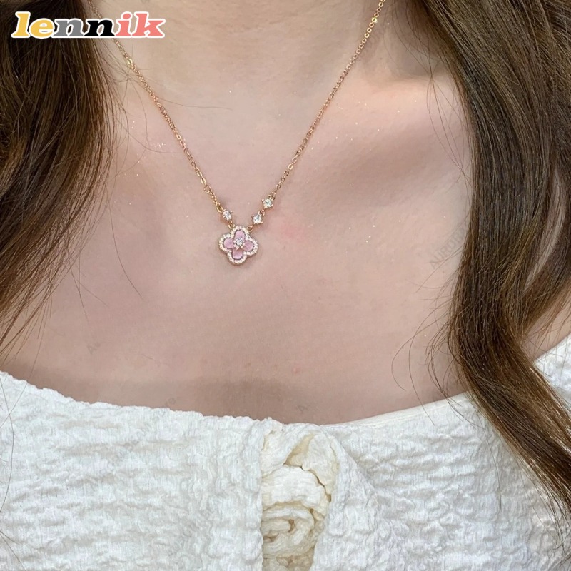 핑크 쉘 목걸이, 네잎 클로버 펜던트, 18K 금도금  - Layered Pendant Necklace Aesthetic 리뷰 및 가격