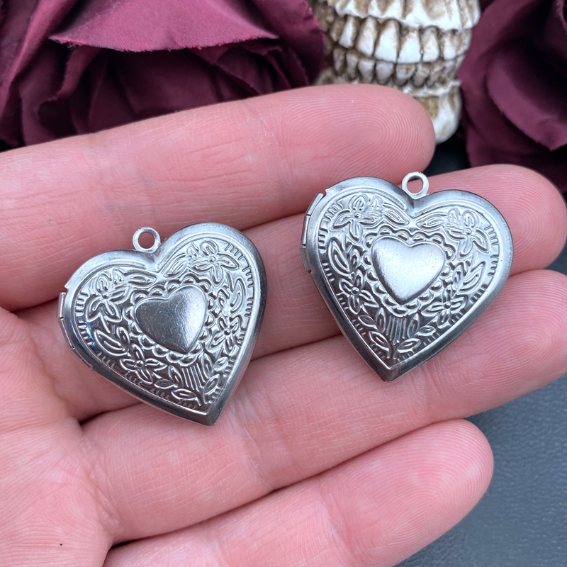 2pcs 스테인레스 스틸 하트 박스 빈티지 Reliqu - Heart Locket Necklace Photo 리뷰 및 가격